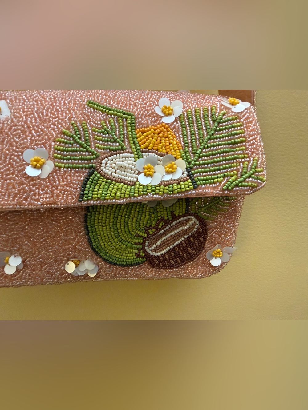 Sol and Mer handcrafted beaded Pink Floral Coconut Bag NWT Tik Tok viral. - Picture 7 of 11